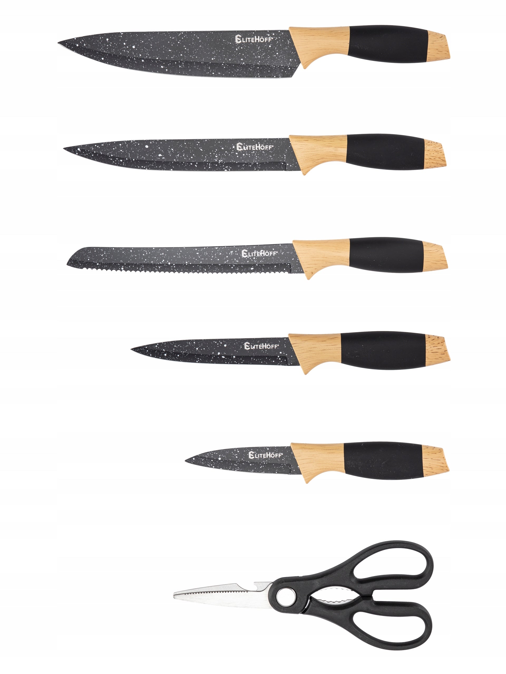 SET OF 5 KITCHEN KNIVES IN BLOCK RACK WITH KNIFE SHARPENER + SCISSORS Manufacturer code ZESTAW NOŻY