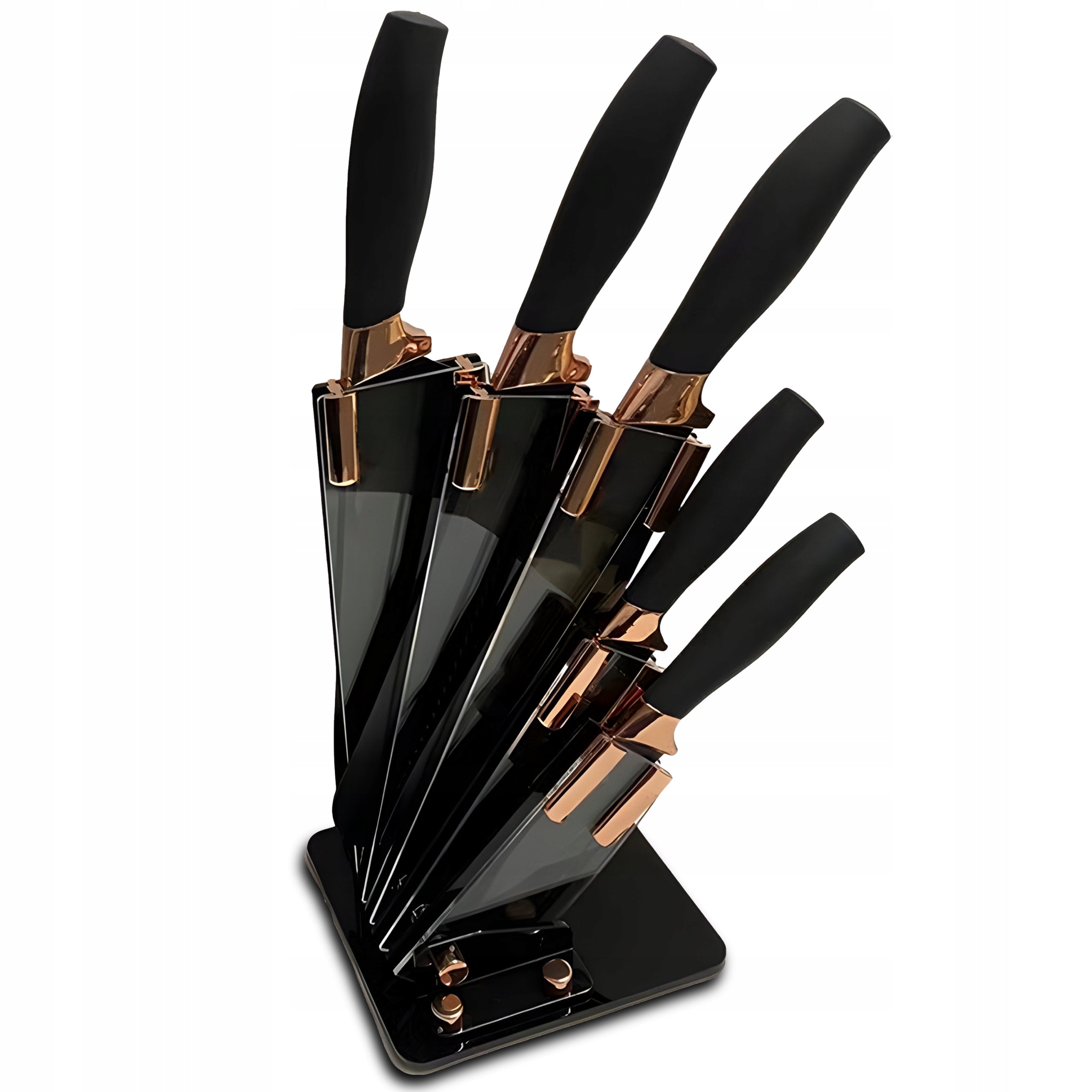 SET OF 5 KITCHEN KNIVES IN BLOCK SET SHARP KITCHEN KNIVES RACK BLACK Packaging status original