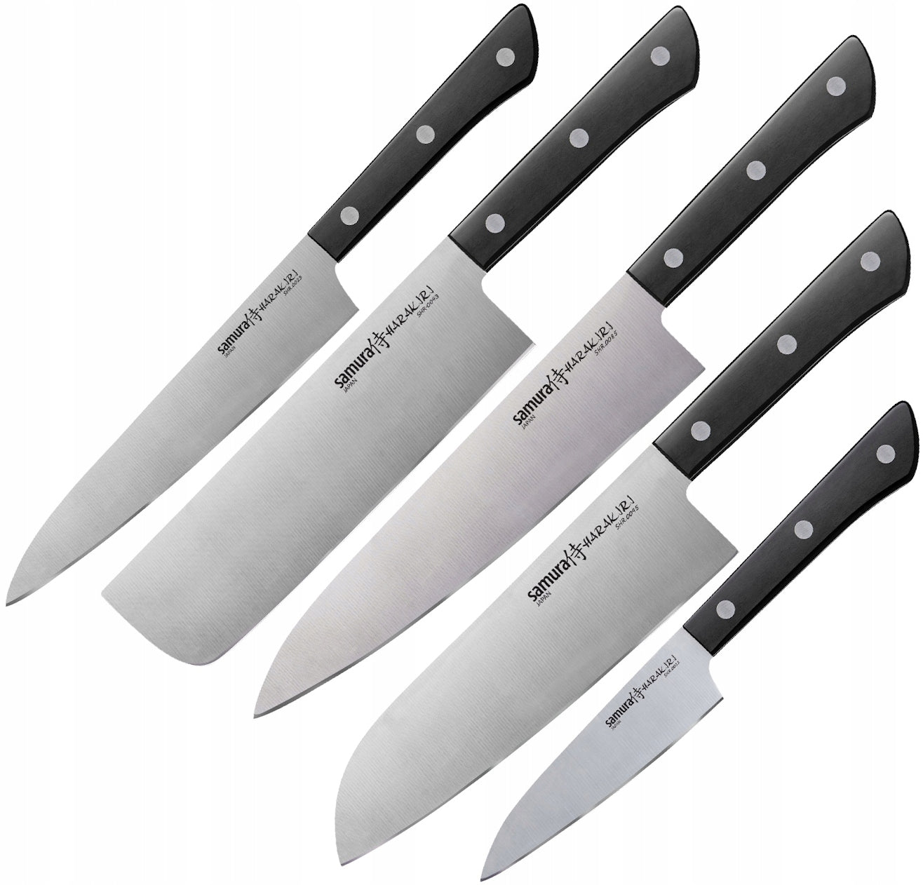 SET OF 5 KITCHEN KNIVES SAMURA HARAKIRI JAPANESE STEEL AUS-8 58HRC Manufacturer code SHR-0250B