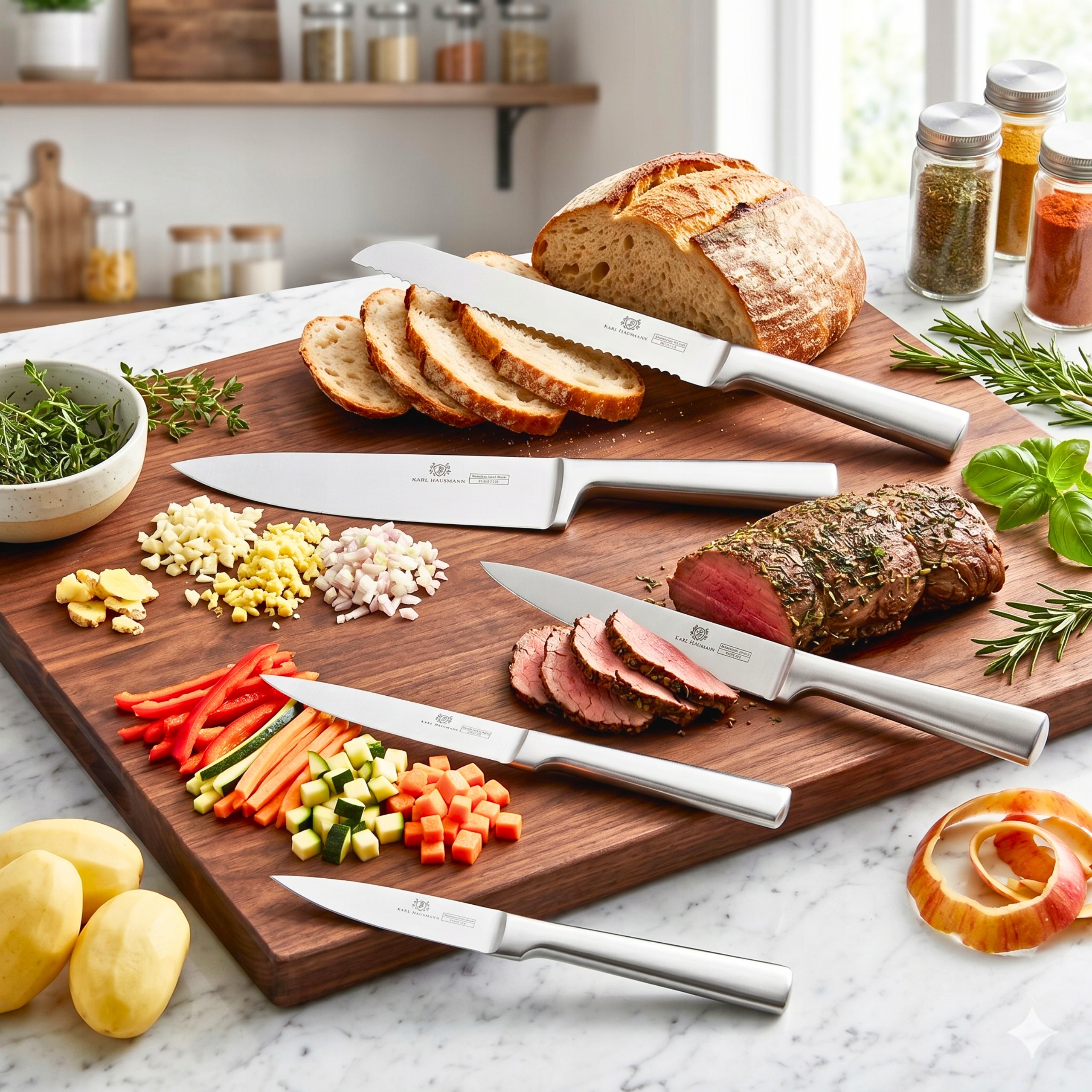 SET OF 5 KITCHEN KNIVES STEEL VERY SHARP CHEF KNIFE FOR VEGETABLE BREAD Packaging status original