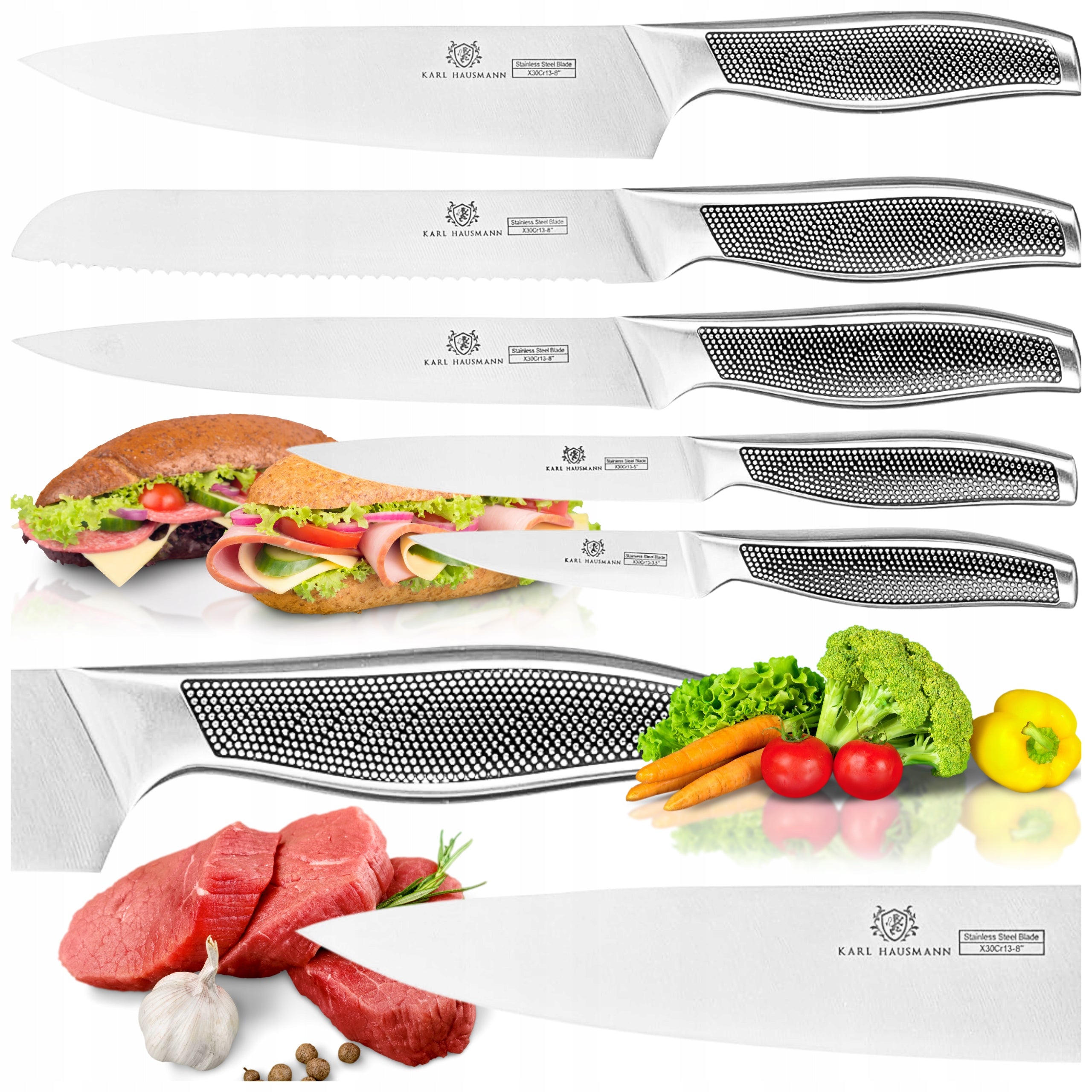SET OF 5 KITCHEN KNIVES STEEL sharp KNIVES CHEF'S KNIFE 18/0