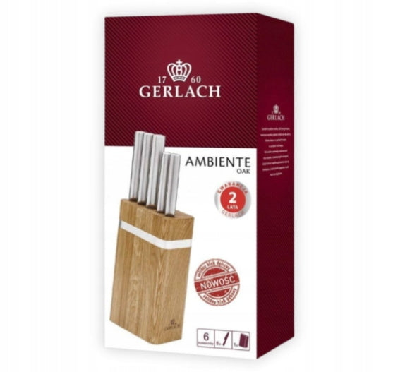 SET OF 5 KNIVES GERLACH AMBIENTE OAK IN WOODEN BLOCK KITCHEN SET Brand Gerlach