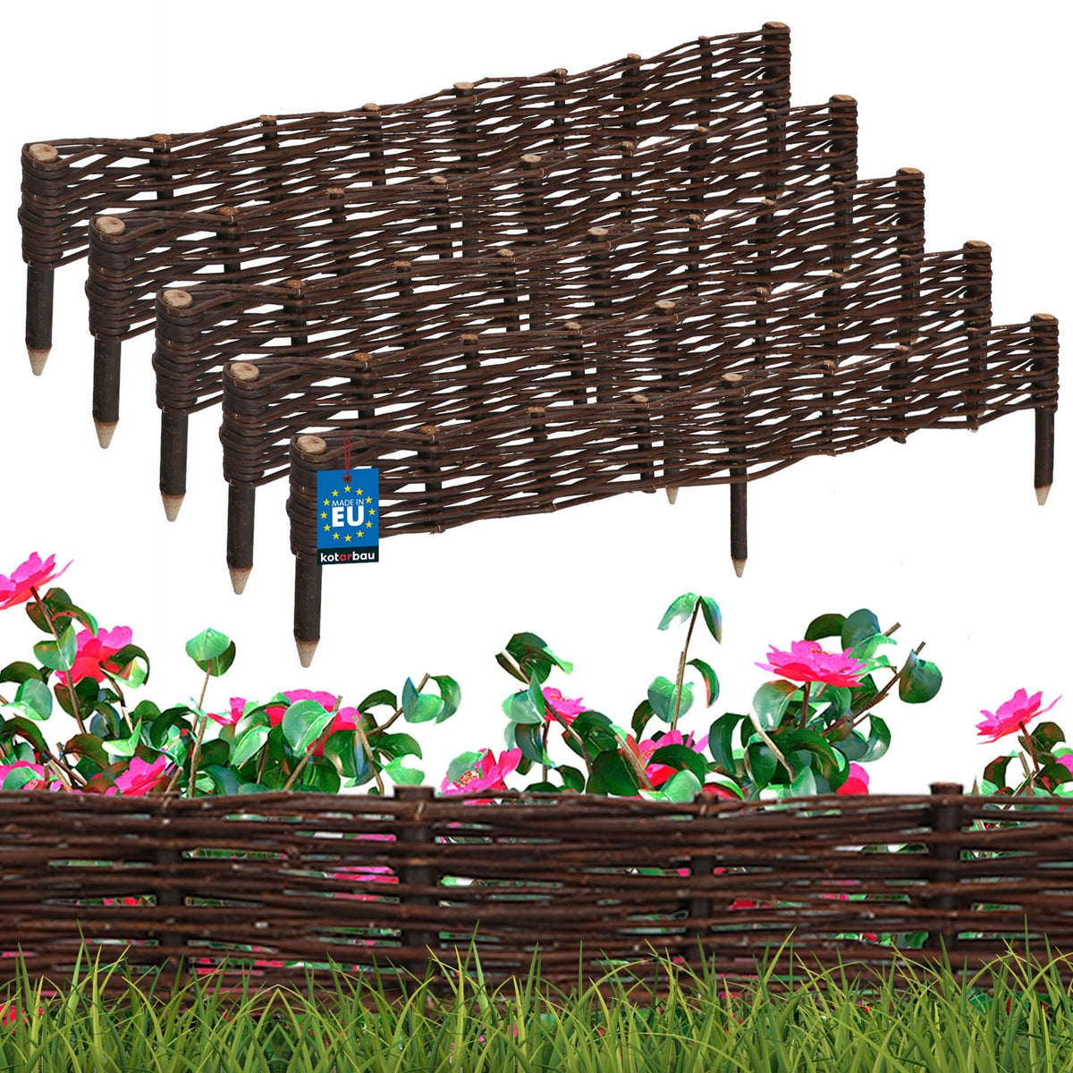 SET OF 5X GARDEN PALISADE WICKER EDGING FENCE HAMMERED FENCE 100X10 CM