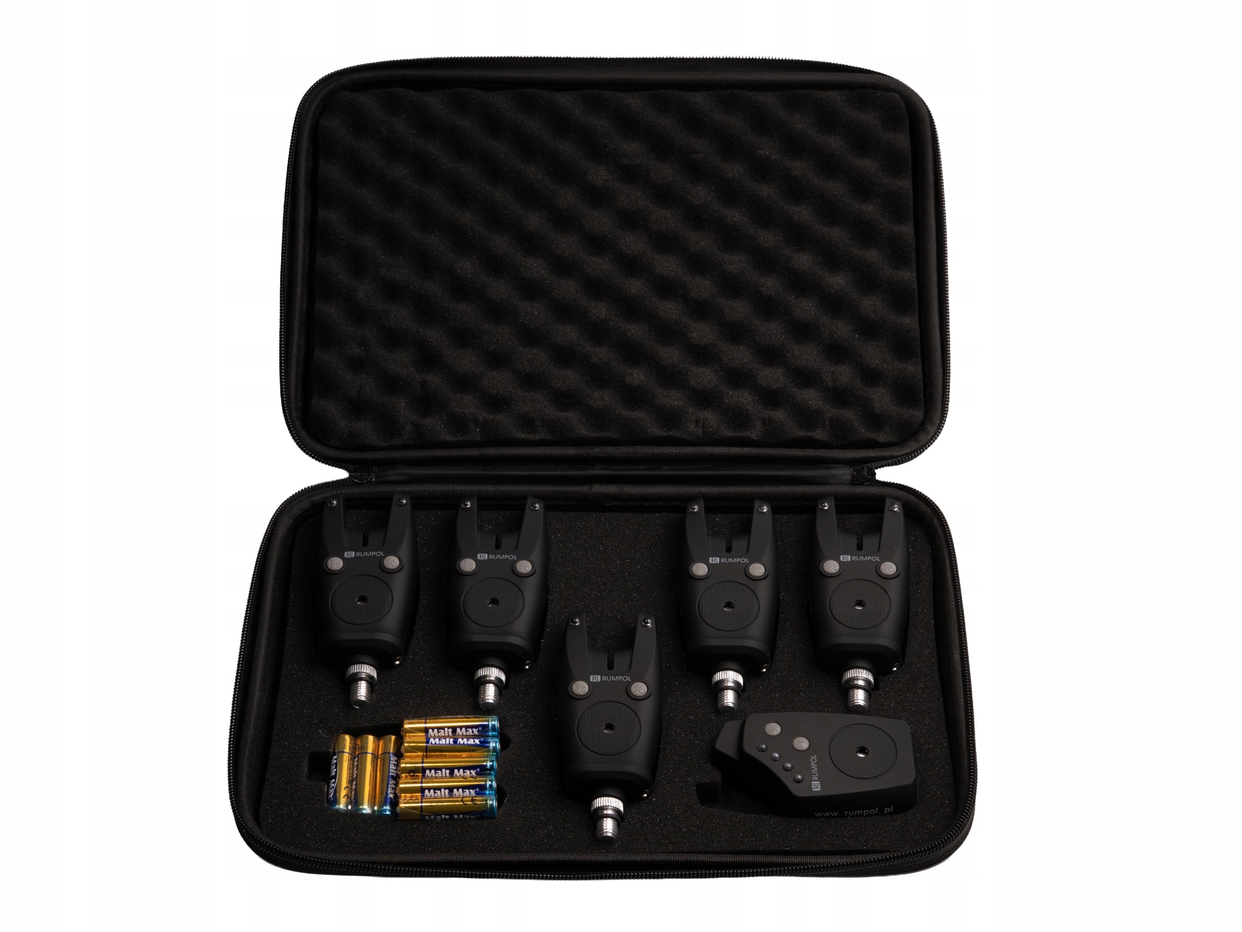 SET OF 5x BITE ALARMS RUMPOL + CONTROL PANEL 150m CASE VTS VIBRATIONS 032 Packaging status original