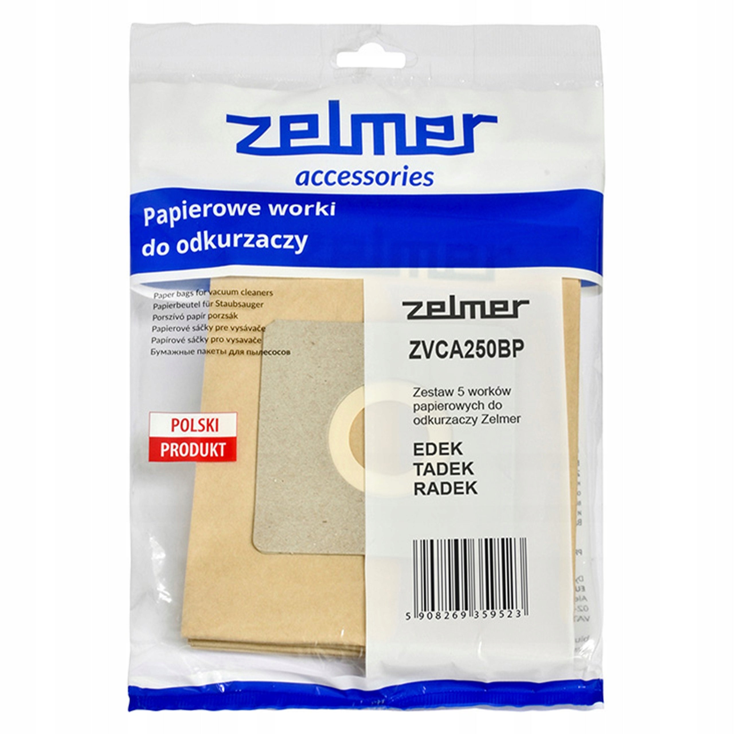 SET OF 5x PAPER BAG FOR VACUUM CLEANER ZELMER EDEK TADEK RADEK Manufacturer code 71505952P