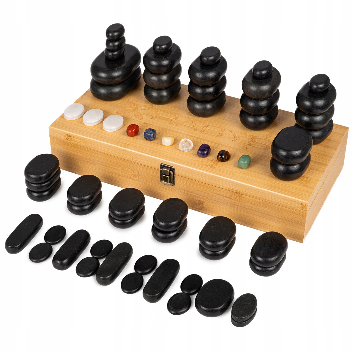 SET OF 64 BASALT STONES FOR SPA MASSAGE BOX HOT STONES