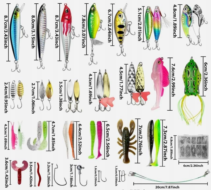 SET OF 83pcs Fishing LURES FOR SPINNING +BOX ripper wobbler twister Manufacturer code Skrzynka Wędkarska Zestaw