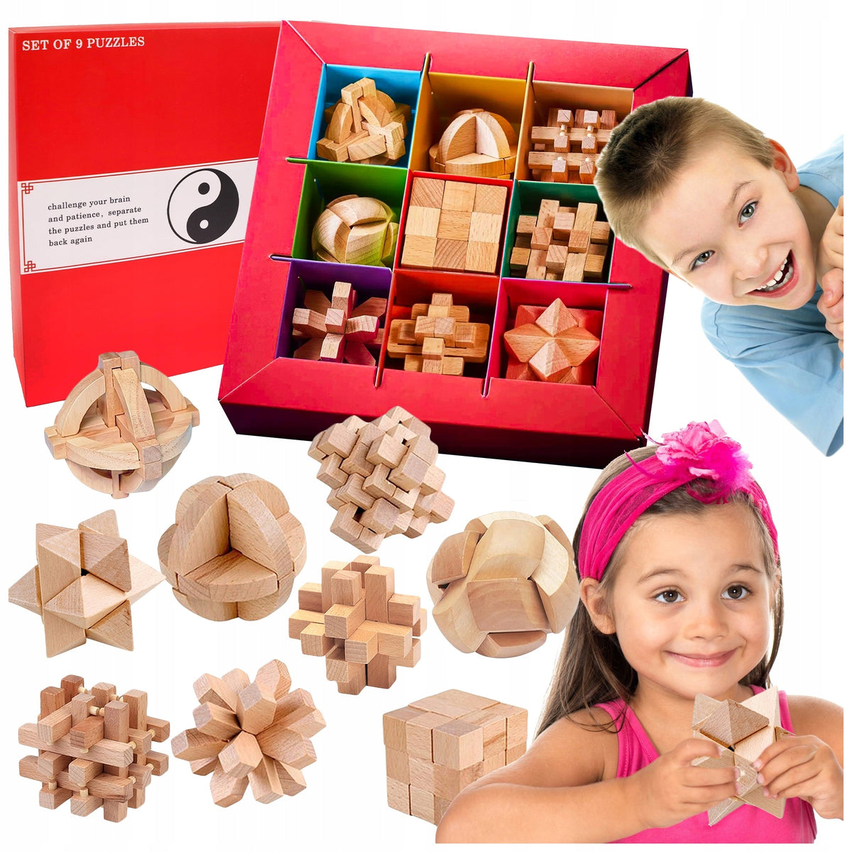 SET OF 9 PUZZLE LOGIC WOODEN PUZZLE BOY'S DAY Packaging status original