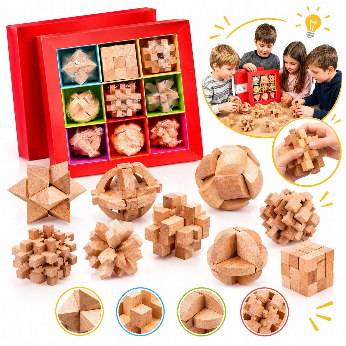 SET OF 9 PUZZLE LOGIC WOODEN PUZZLES WOODEN PUZZLE IQ