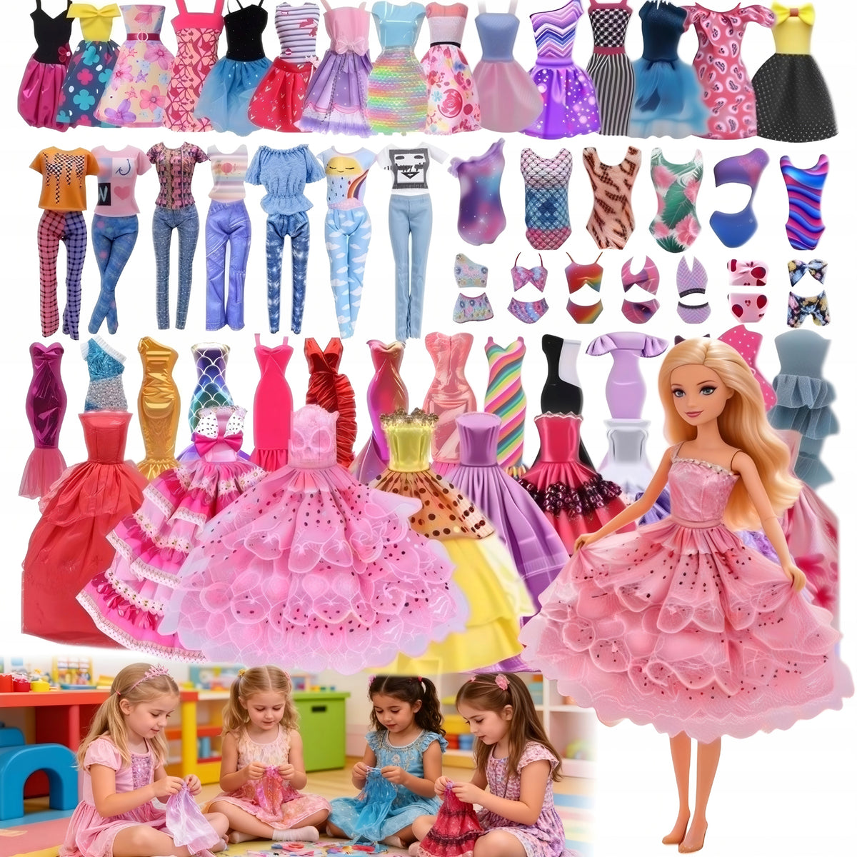 SET OF 96 DOLL CLOTHES BALL GOWNS GIFT FOR GIRL FUN XXL