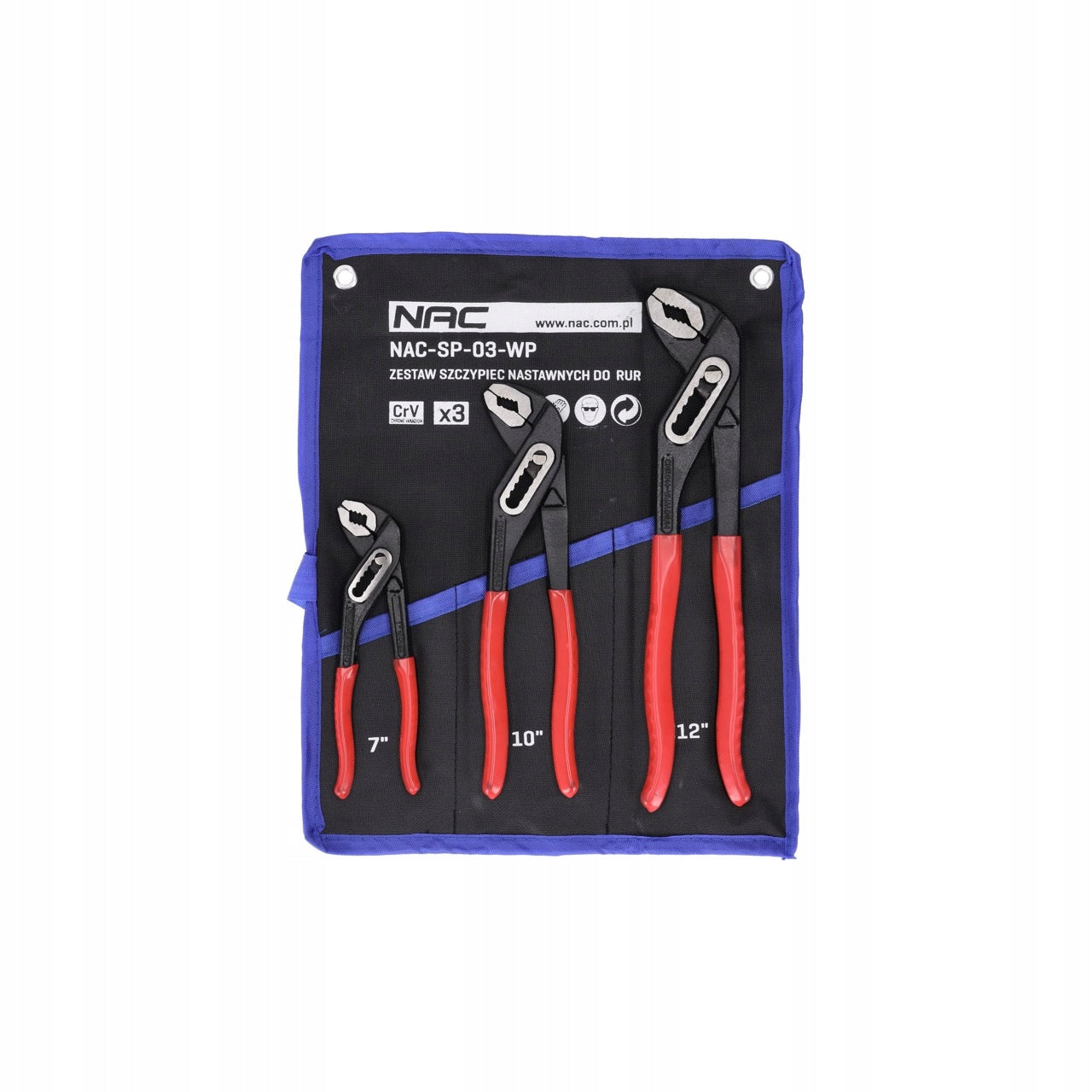 SET OF ADJUSTABLE PLIERS FOR PIPES IN CASE NAC 7" 10" 12"