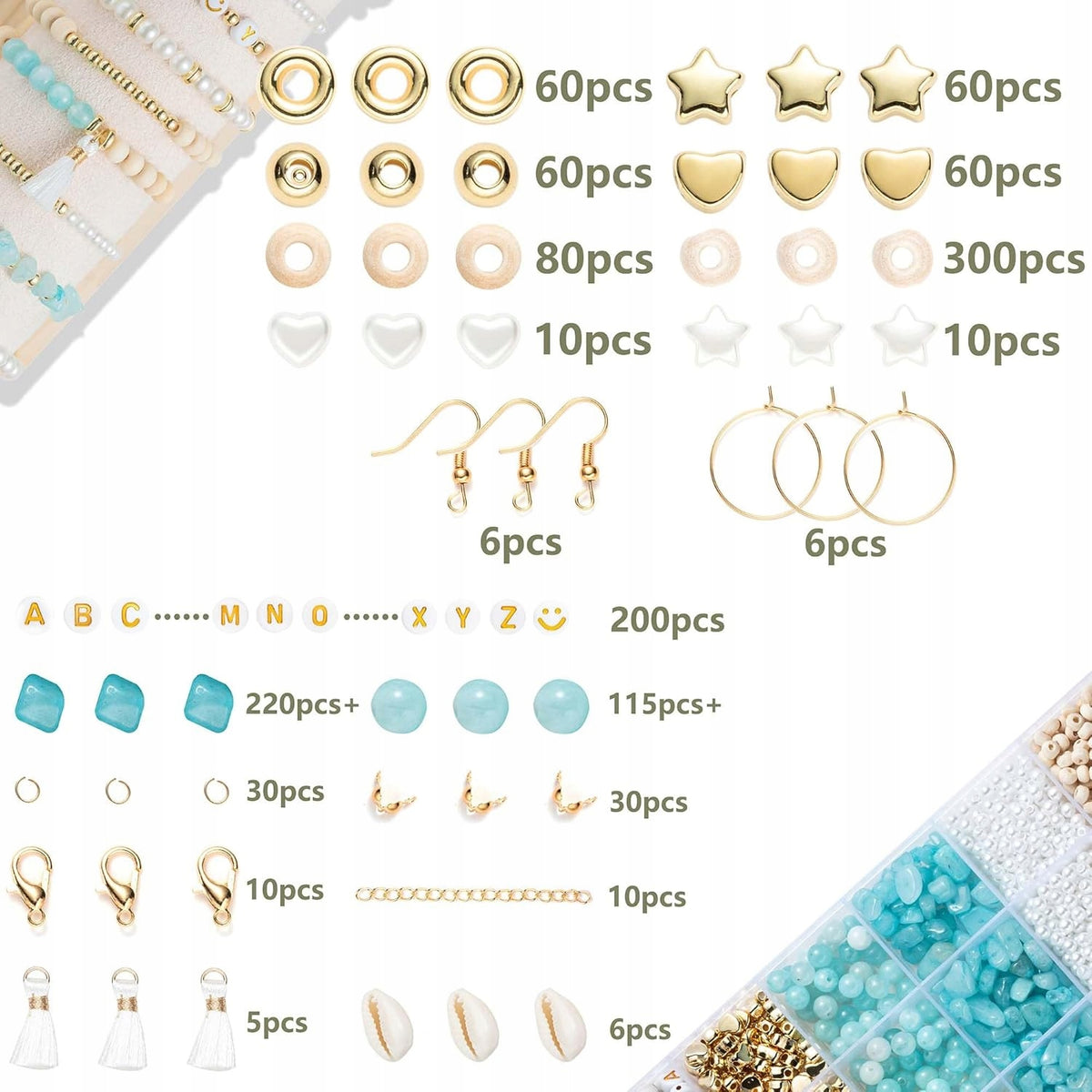 SET OF BEADS FOR MAKING BRACELETS LETTERS Natural stone CREATING GIFT 1200+ Packaging status original
