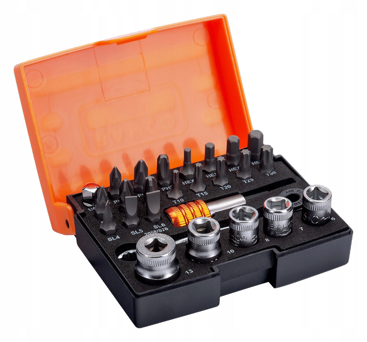 SET OF BITS AND SOCKETS + RATCHET AND ADAPTER 1/4" 26 EL. BAHCO 2058/S26