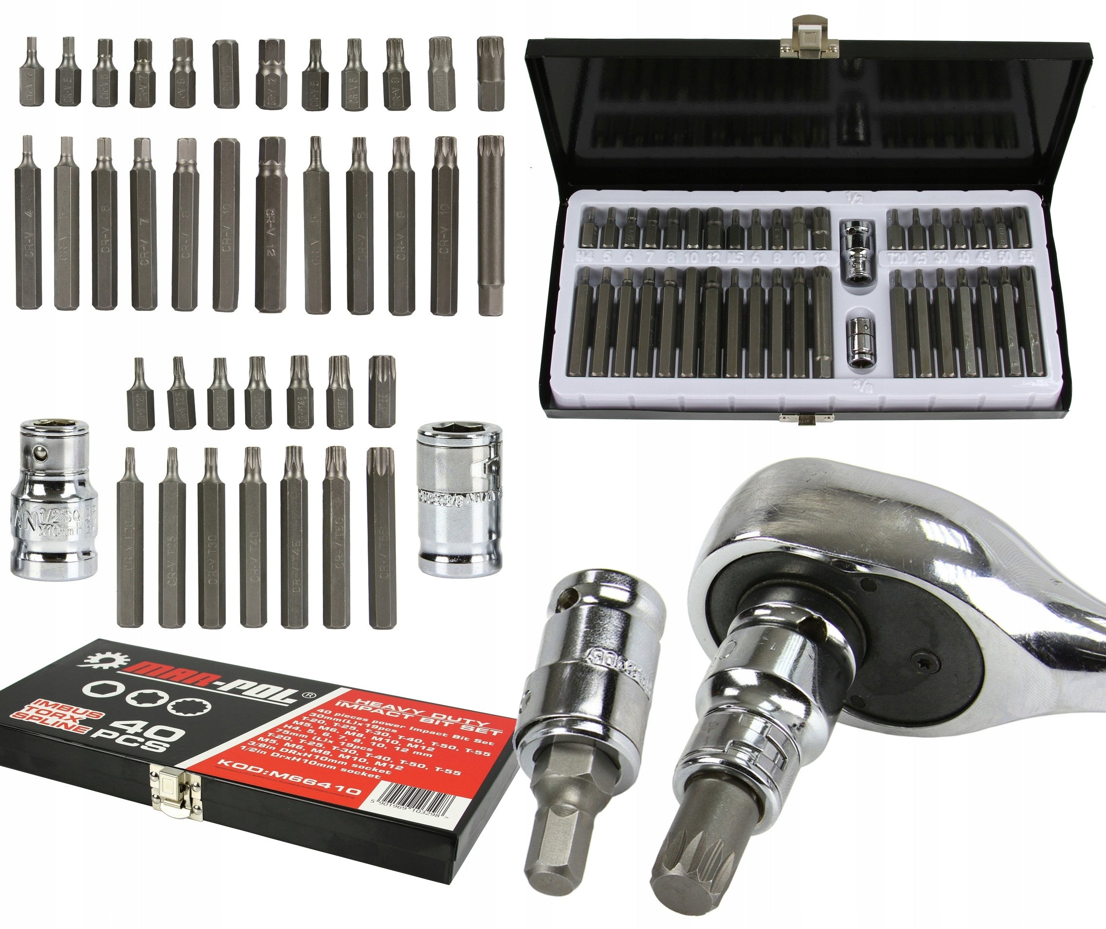 SET OF BITS KEYS IMBUS TORX SPLINE 40 PIECES CASSETTE METAL HARD M66410