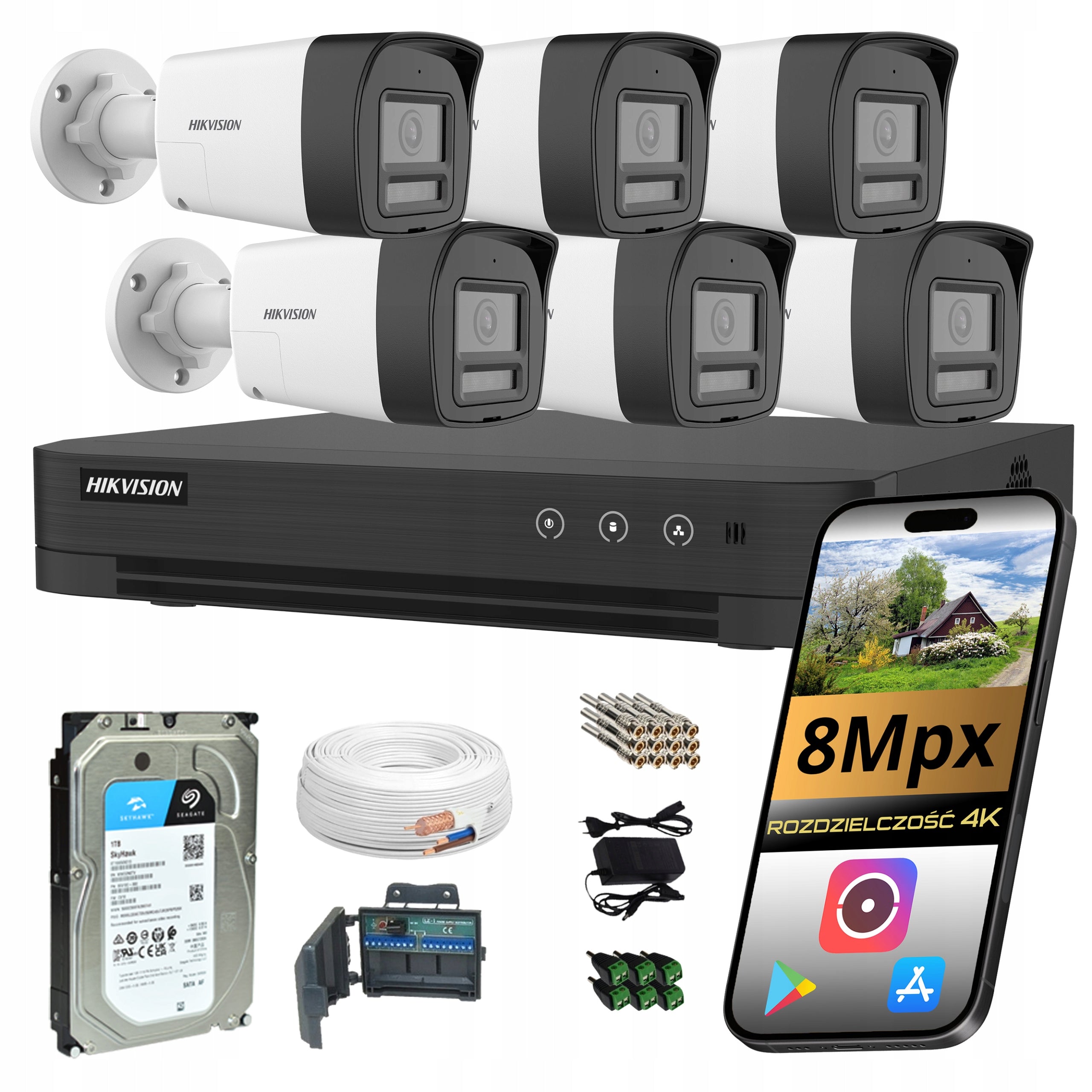 SET OF CAMERAS FOR MONITORING 6 ANALOG CAMERAS 8Mpx IR LED HIKVISION 1TB