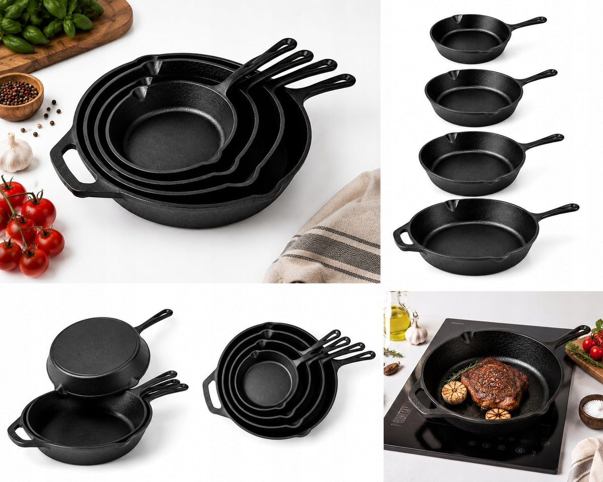 SET OF CAST IRON PANS 16,20,25,30 cm INDUCTION FIREPLACE GRILL GAS PAN Manufacturer code MM7077