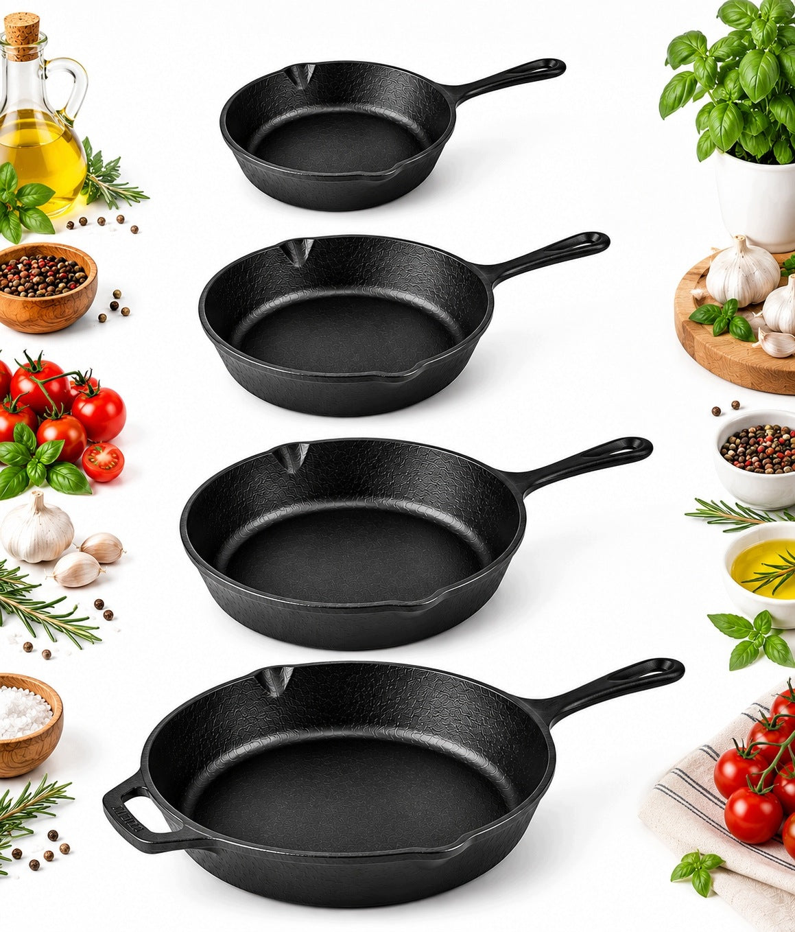 SET OF CAST IRON PANS 16,20,25,30 cm INDUCTION FIREPLACE GRILL GAS PAN Packaging status original