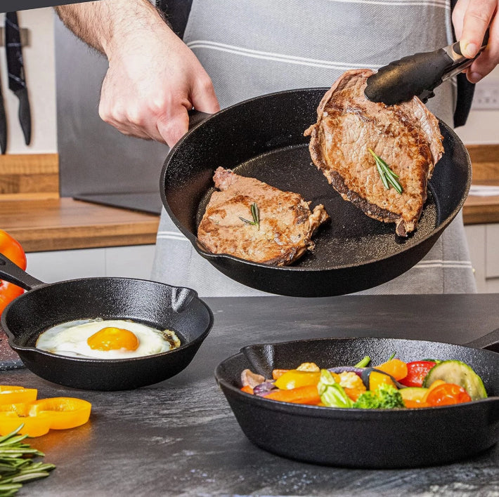 SET OF CAST IRON PANS 3PCS CAST IRON GRILL PAN FOR IRON3 FIREPLACE Packaging status original