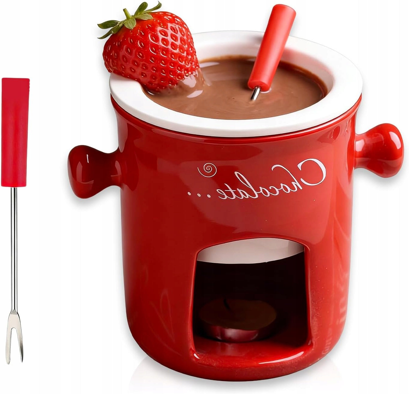 SET OF CERAMIC FONDUE POTS 280ML CHOCOLATE FONDUE FORKS