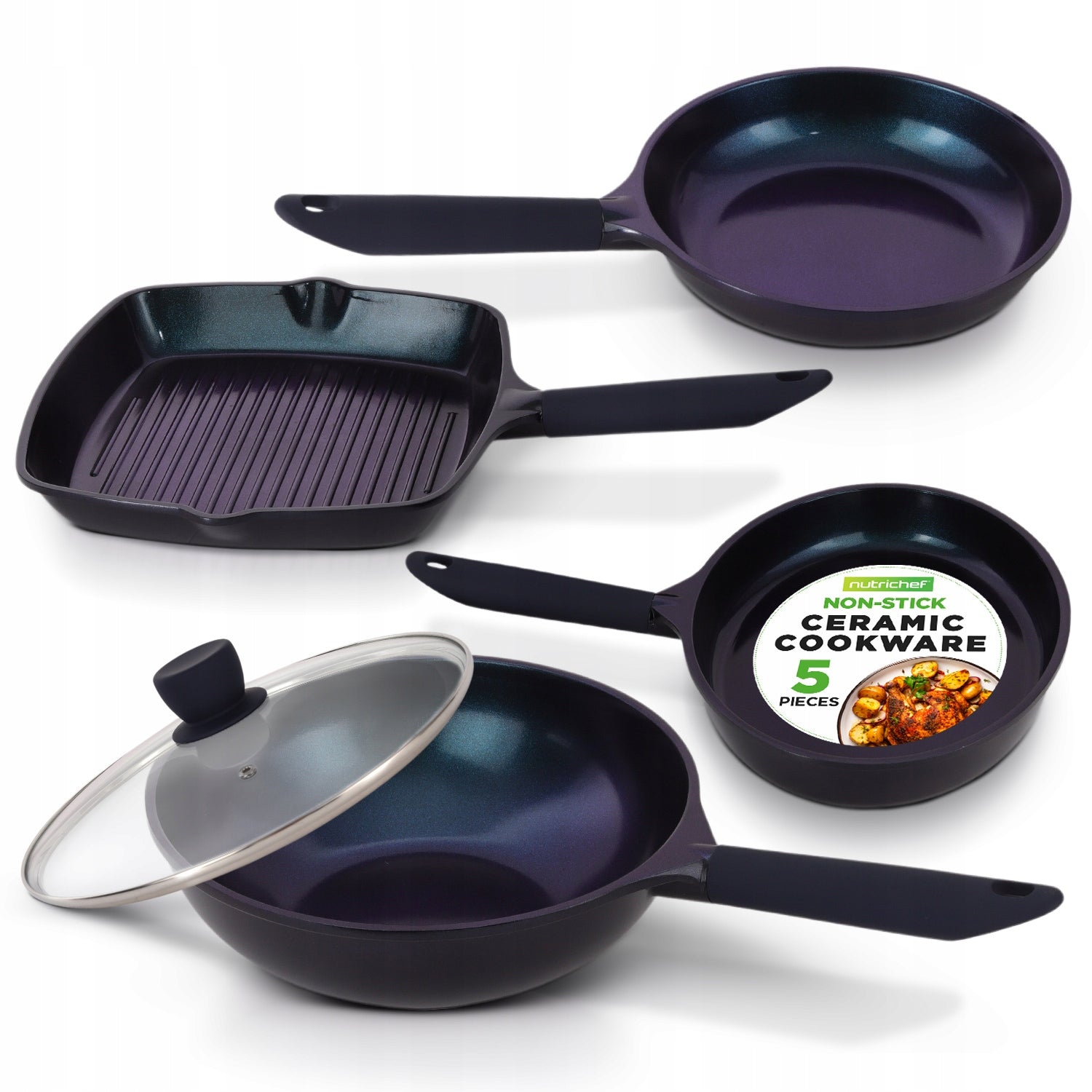 SET OF CERAMIC PANS 5 PCS LARGE DURABLE FISH MEAT WOK SET