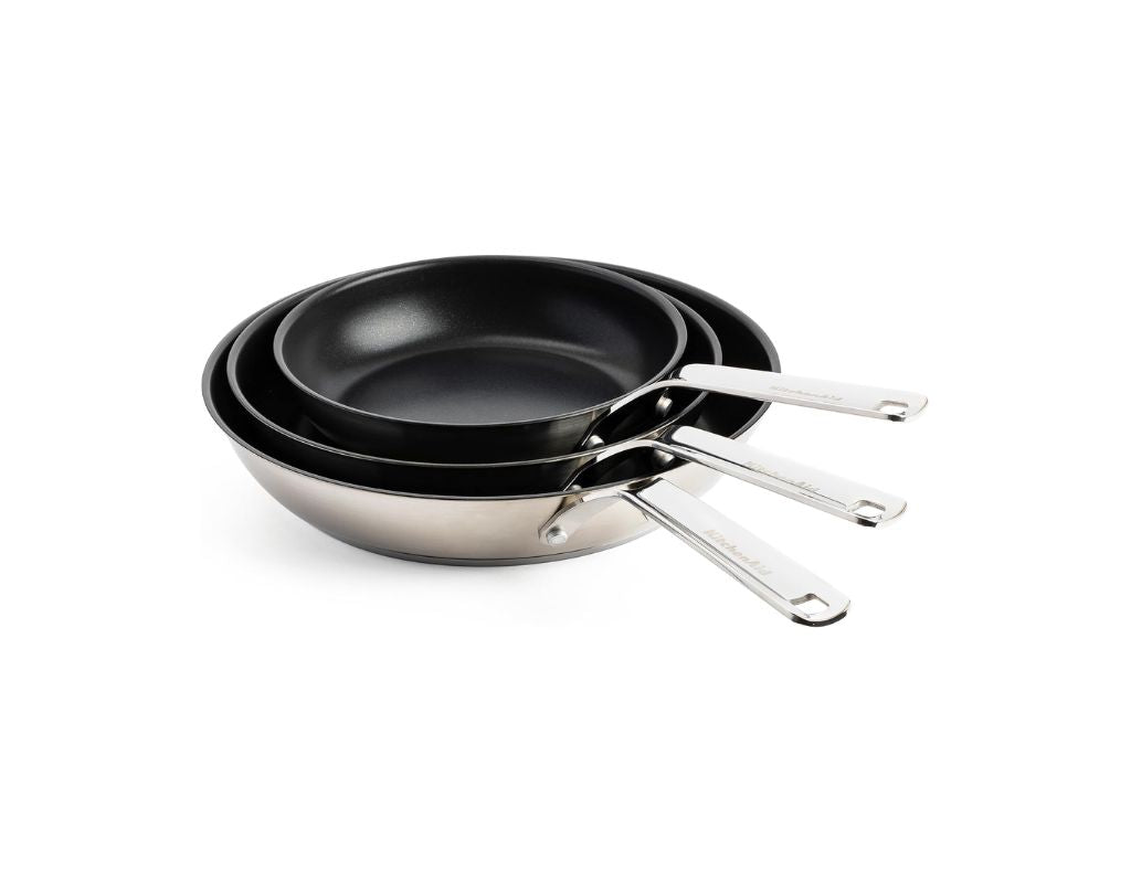 SET OF CERAMIC STEEL PANS KITCHENAID STAINLESS 20+24+28 CM