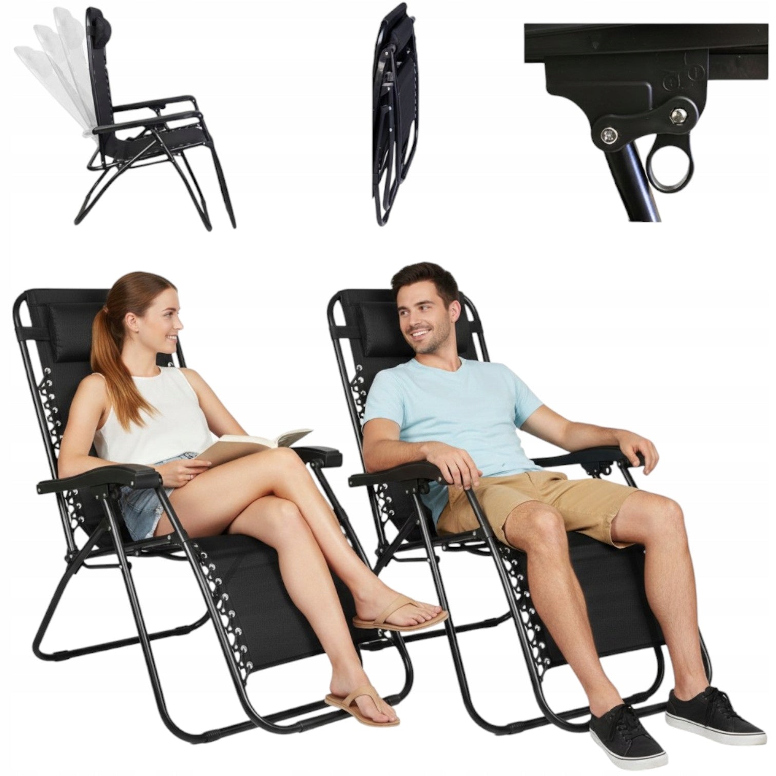 SET OF CHAIRS SUN LOUNGERS 2X GARDEN LOUNGER RECLINING CAMPING CHAIR GOLIAT