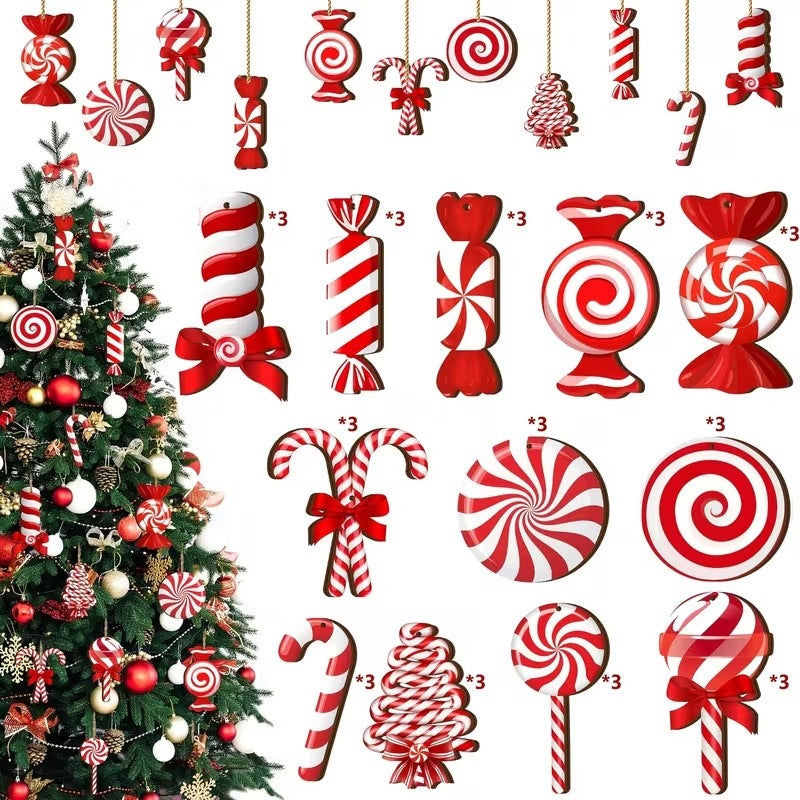 SET OF CHRISTMAS TREE CANDY LOLLIPOPS PENDANTS CHRISTMAS bauble ornament 24 PCS