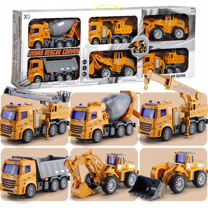SET OF CONSTRUCTION CARS EXCAVATOR CRANE CONCRETE MIXER CRANE TRUCK 6PCS