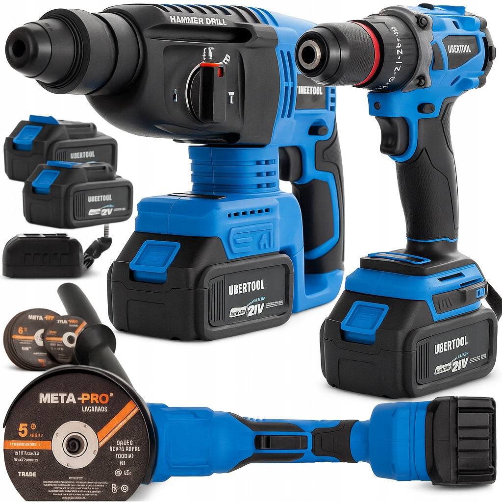 SET OF CORDLESS TOOLS 21V HAMMER DRILL GRINDER