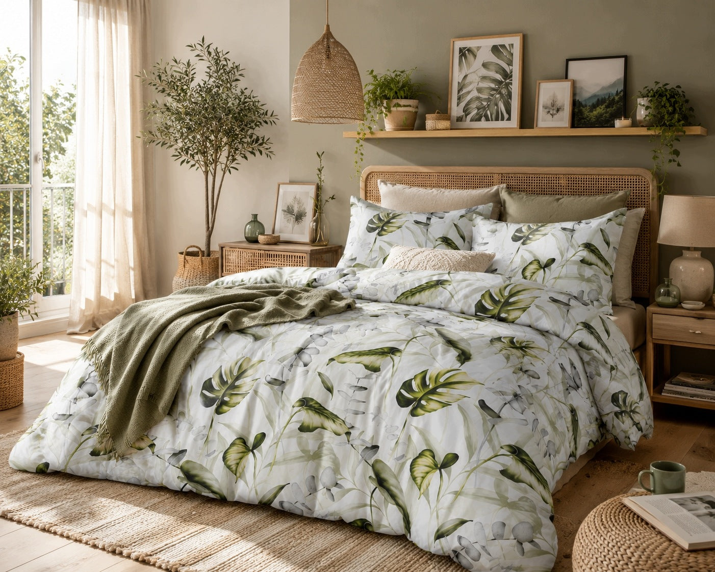 SET OF COTTON BEDDING MONSTERA 140 X 200 CM WHITE BOTANIC Manufacturer code 140_POS/BA/ELLEN