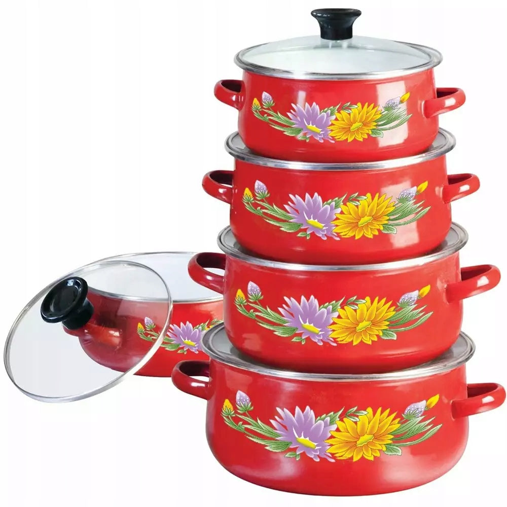 SET OF ENAMEL POTS 10 ELEMENTS