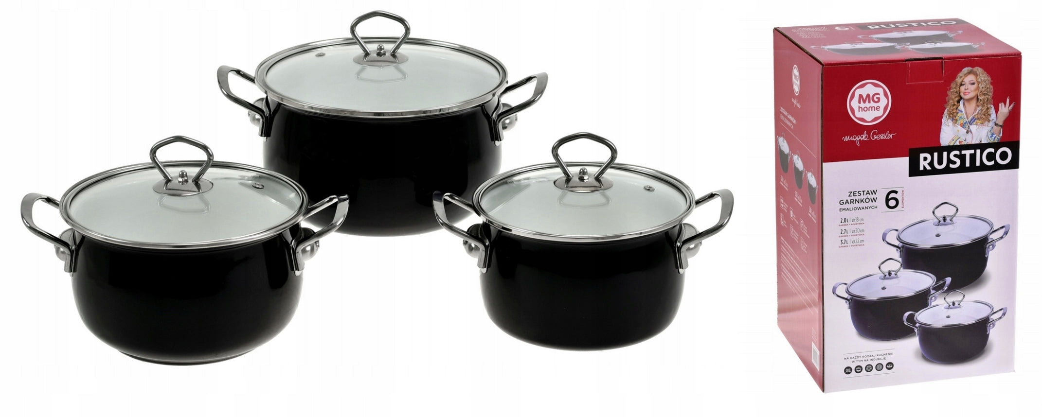 SET OF ENAMEL POTS MAGDA GESSLER MG HOME 6 ELEMENTS INDUCTION GAS