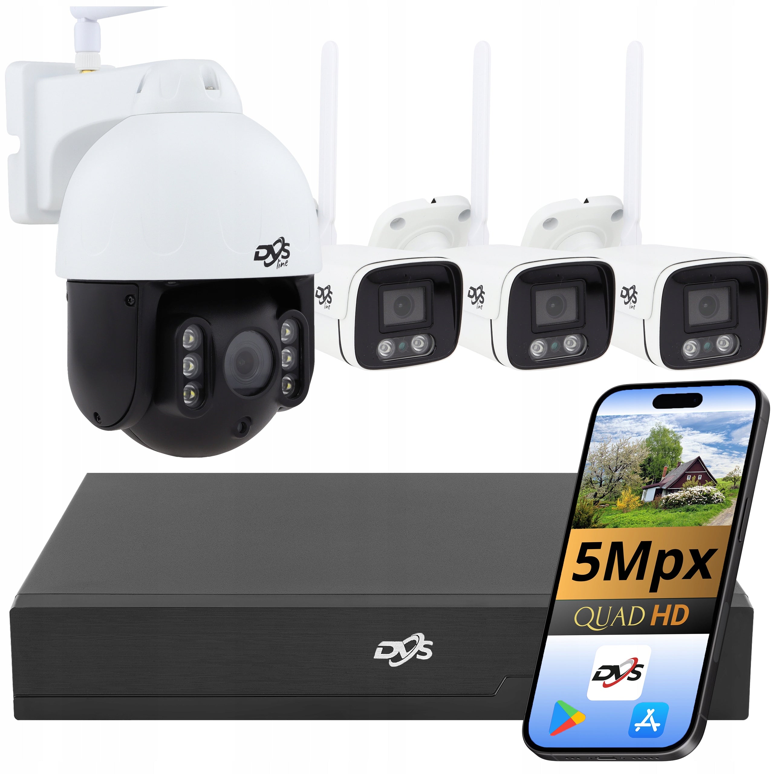 SET OF EXTERNAL WIFI CAMERAS 3 TUBES + 1 ROTATING CAMERA DVS CAMHI PRO 5MP