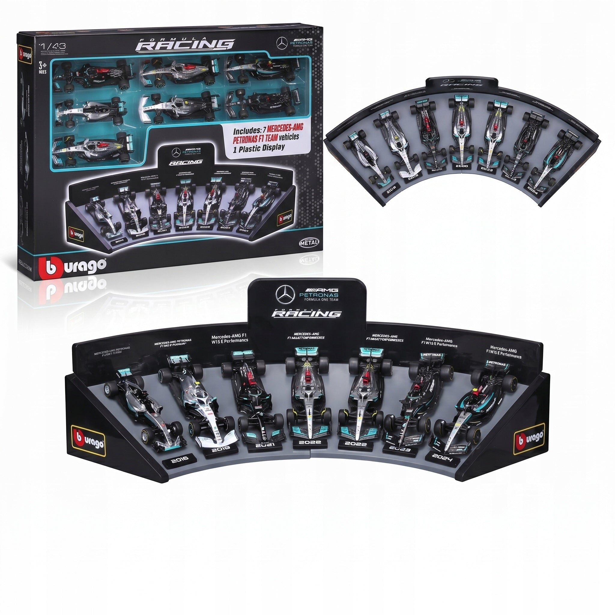 SET OF F1 CARS Mercedes DISPLAY 7 CARS 1:43 BBURAGO 18-38170