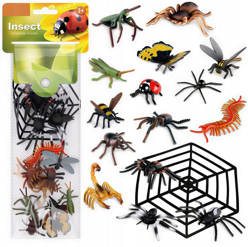 SET OF FIGURINES INSECTS BUGS SPIDERS TERRARIUM 16PCS