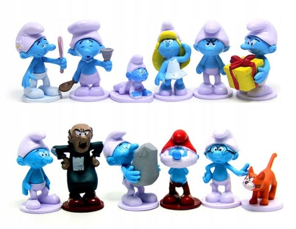 SET OF FIGURINES SMURFS 12 PIECES SMURF GARGAMEL PAPA SMURF CHILDREN