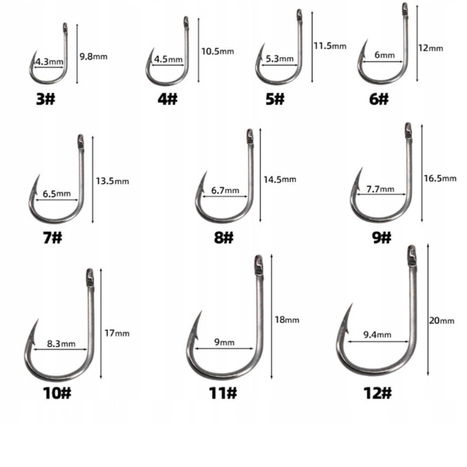 SET OF FISHING HOOKS 1000 PIECES CARBON STEEL 10 SIZES Brand no brand