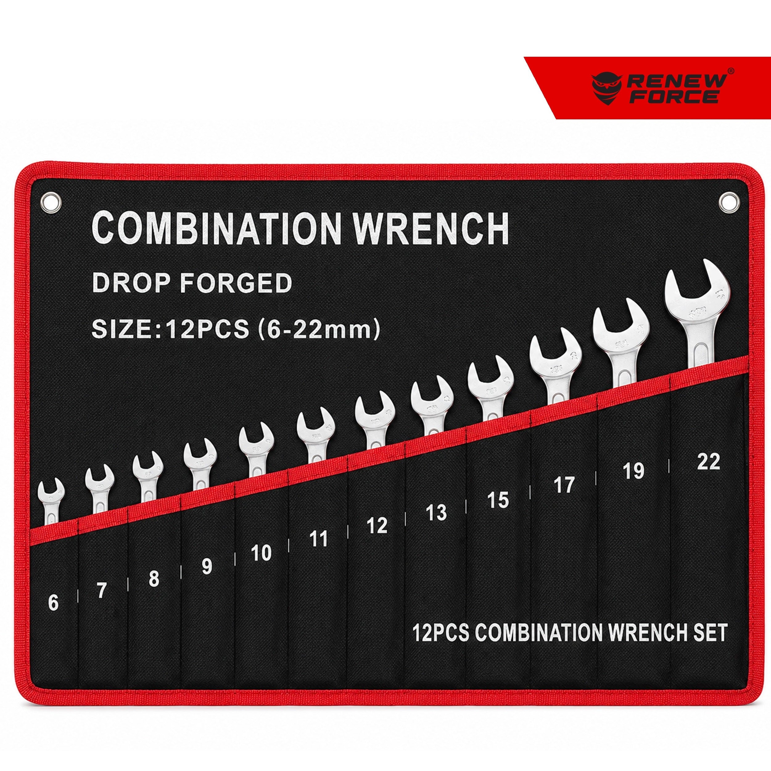 SET OF FLAT EYE WRENCHES 6-22mm FOR GARAGE WORKSHOP TOOLS 12pcs Brand Renew Force