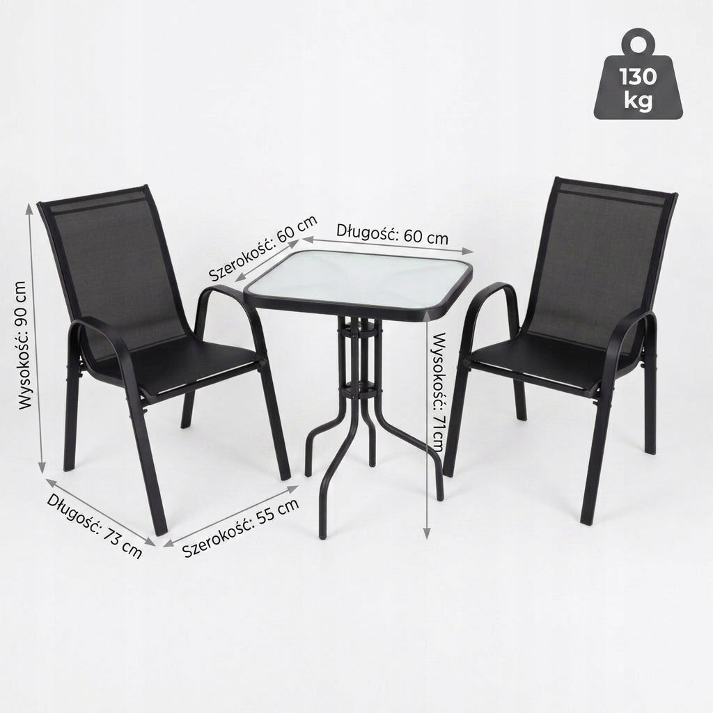 SET OF FURNITURE FOR SMALL BALCONY TERRACE CHAIRS SQUARE TABLE BLACK AY008 Frame material steel
