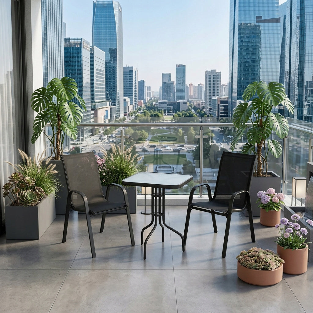 SET OF FURNITURE FOR SMALL BALCONY TERRACE CHAIRS SQUARE TABLE BLACK AY008 Kind Other