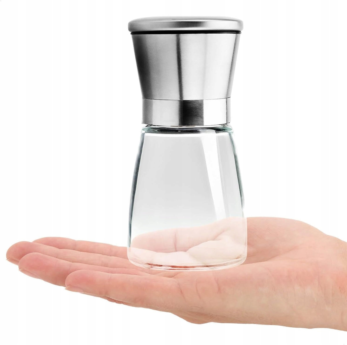 SET OF GLASS SALT AND PEPPER GRINDERS WITH LID AKCESORIA KITCHEN x2 Color silver
