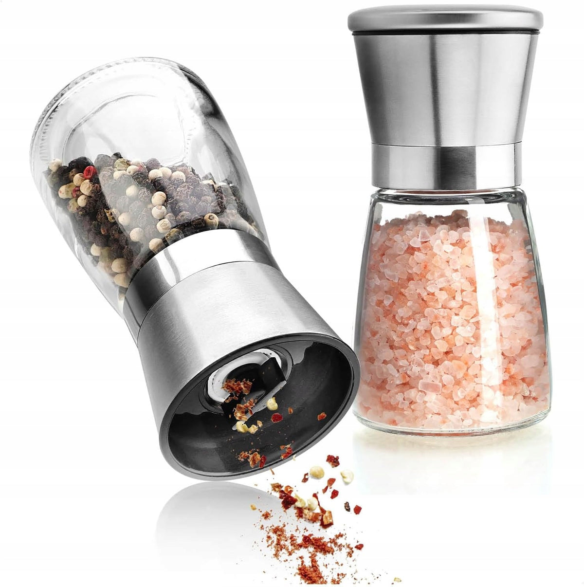 SET OF GLASS SALT AND PEPPER GRINDERS WITH LID AKCESORIA KITCHEN x2