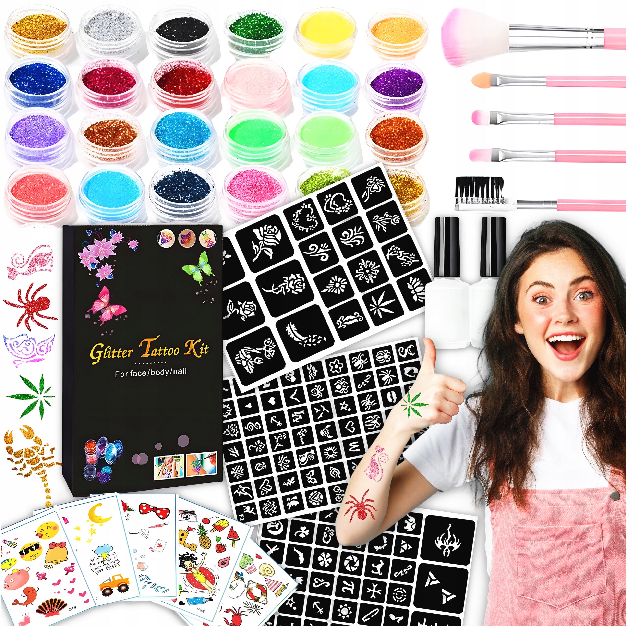 SET OF GLITTER TATTOOS XXL 120 DIY TEMPLATES