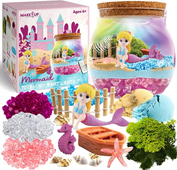 SET OF HANDICRAFTS WITH MERMAID TERRARIUM FOR CHILDREN GLOWING KINETIC SAND