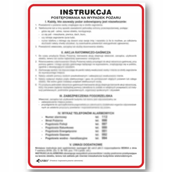 SET OF INSTRUCTIONS FOR OHS AND FIRE FIRST AID BOARDS Brand Anro