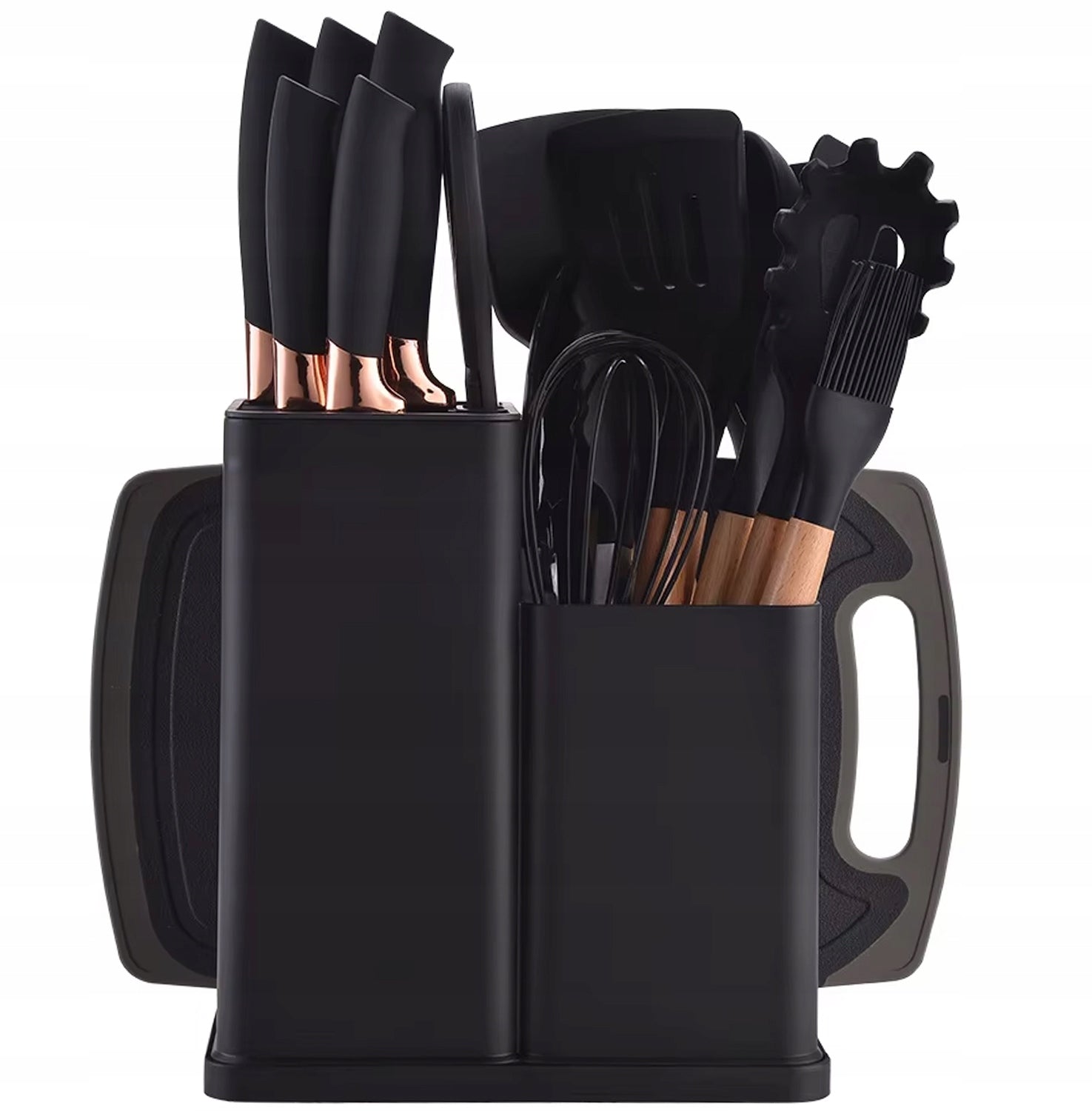 SET OF KITCHEN KNIVES 19EL BLOCK + UTENSILS + BOARD BLACK SET BLACK Packaging status original