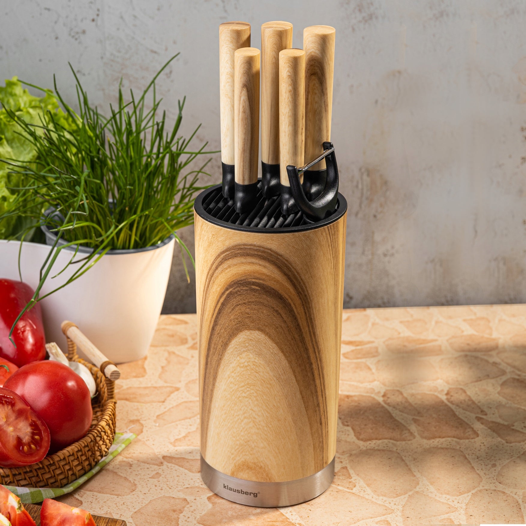 SET OF KITCHEN KNIVES 7EL. IN WOODEN STAND AND PEELER KLAUSBERG Manufacturer code KB-9036