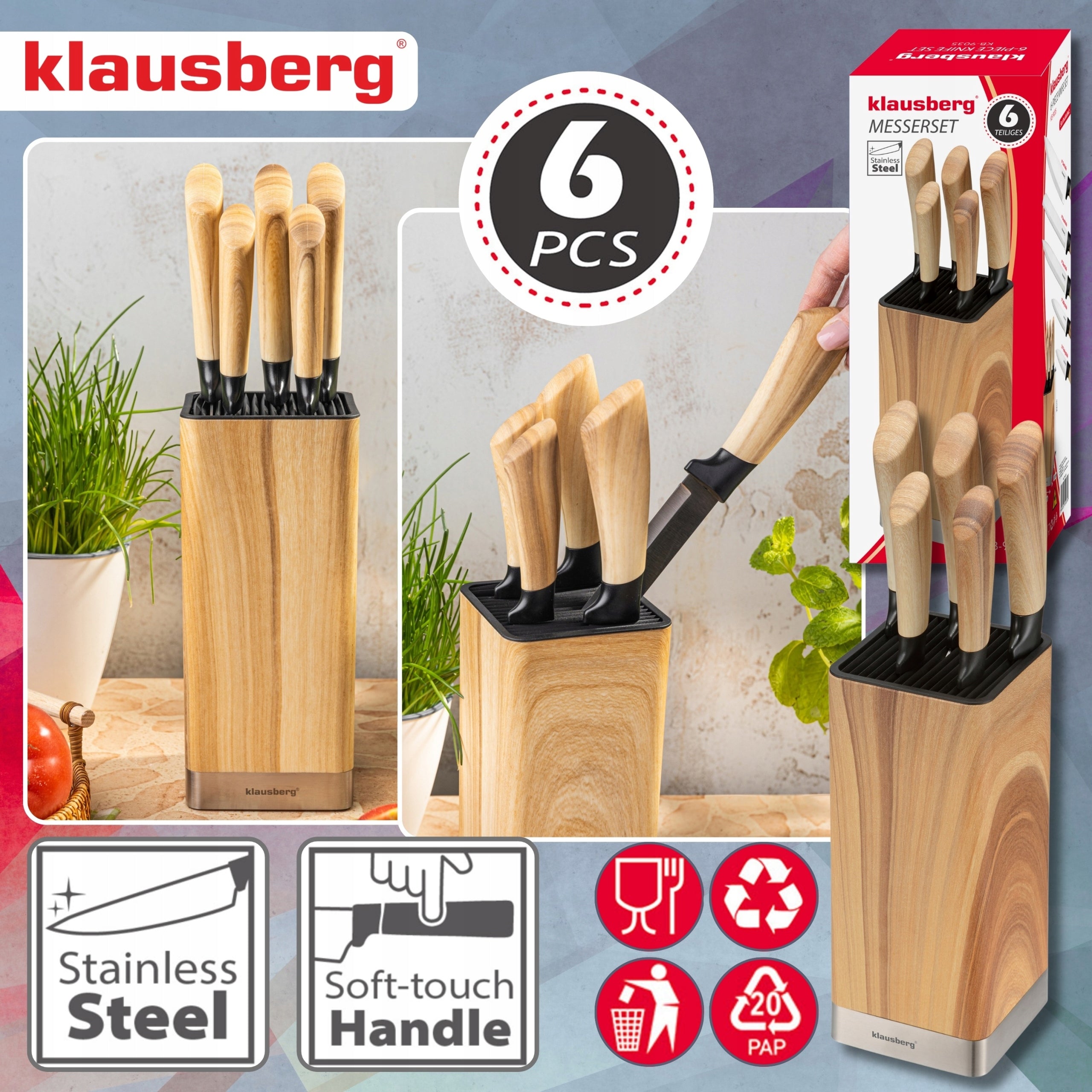 SET OF KITCHEN KNIVES KLAUSBERG KB-9035 6 EL. IN BLOCK Knife rack Manufacturer code KB-9035