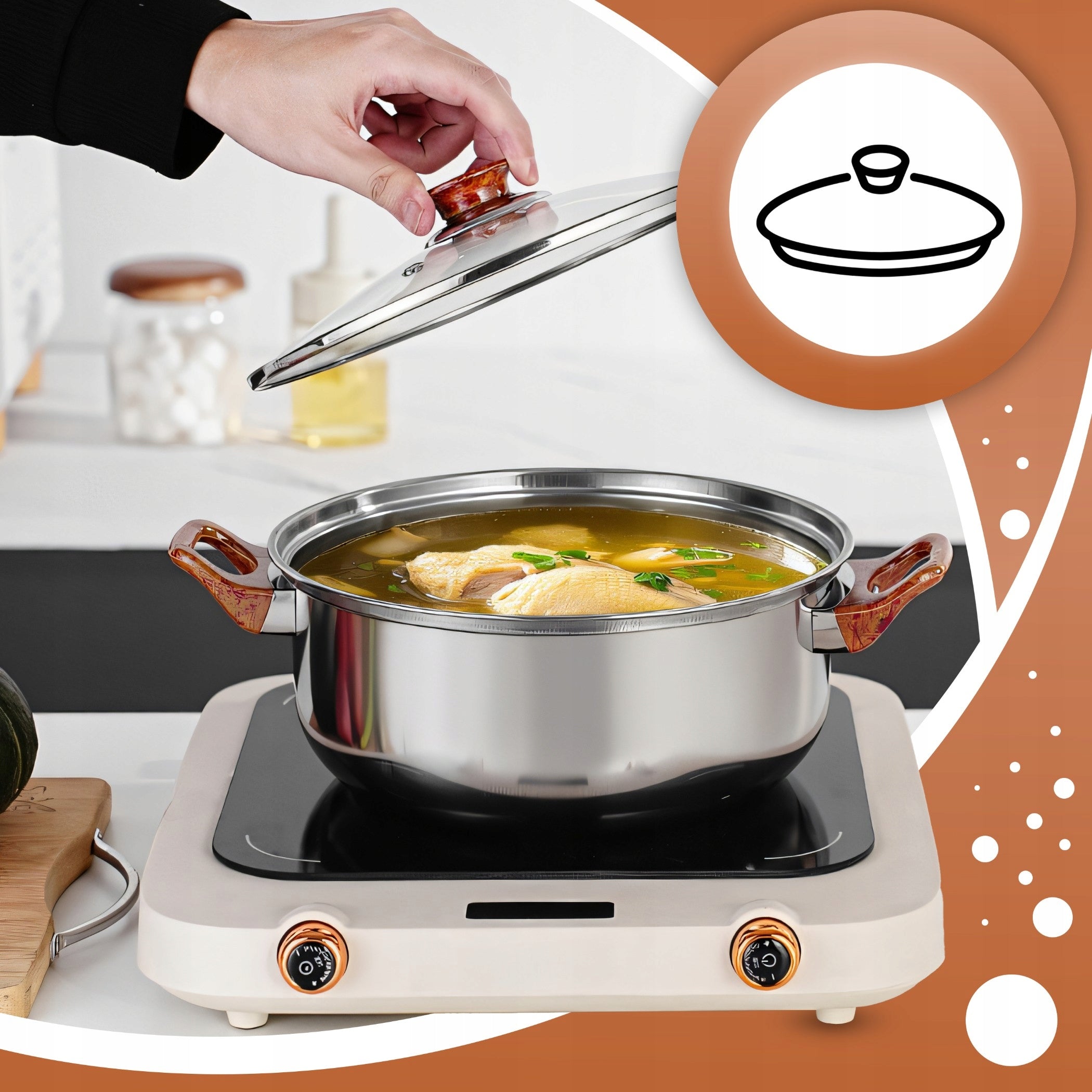 SET OF KITCHEN POTS 11 EL. GAS INDUCTION KETTLE PAN + LIDS Material stainless steel