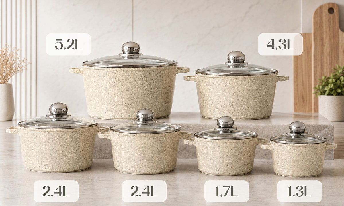 SET OF MARBLE POTS 12 EL INDUCTION GAS MARBLE 6x POT WITH LID Packaging status original